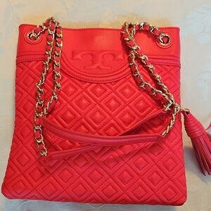 Tory Burch Fleming Red Quilted Chain Shoulder/ Crossbody Bag